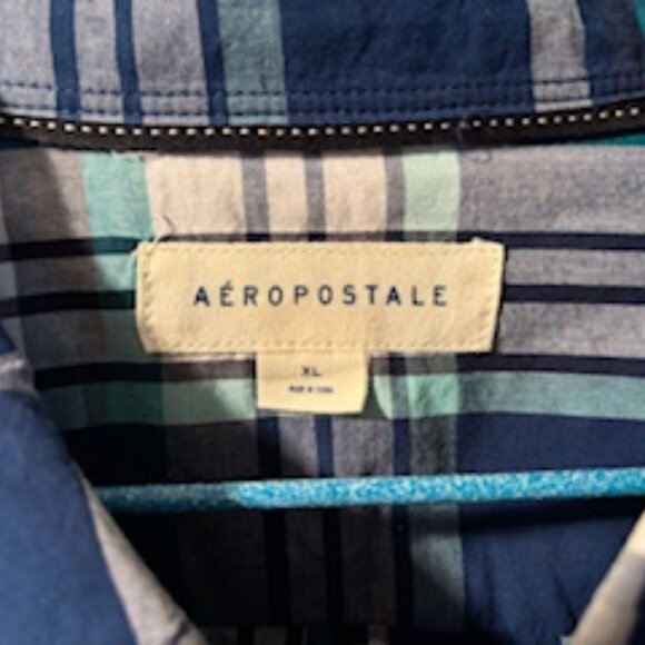 Checked Denim Blue Aeropostale Shirt Man's XL - Picture 5 of 5